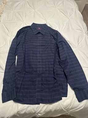 UNTUCKit Navy Windowpane Plaid Dress Shirt